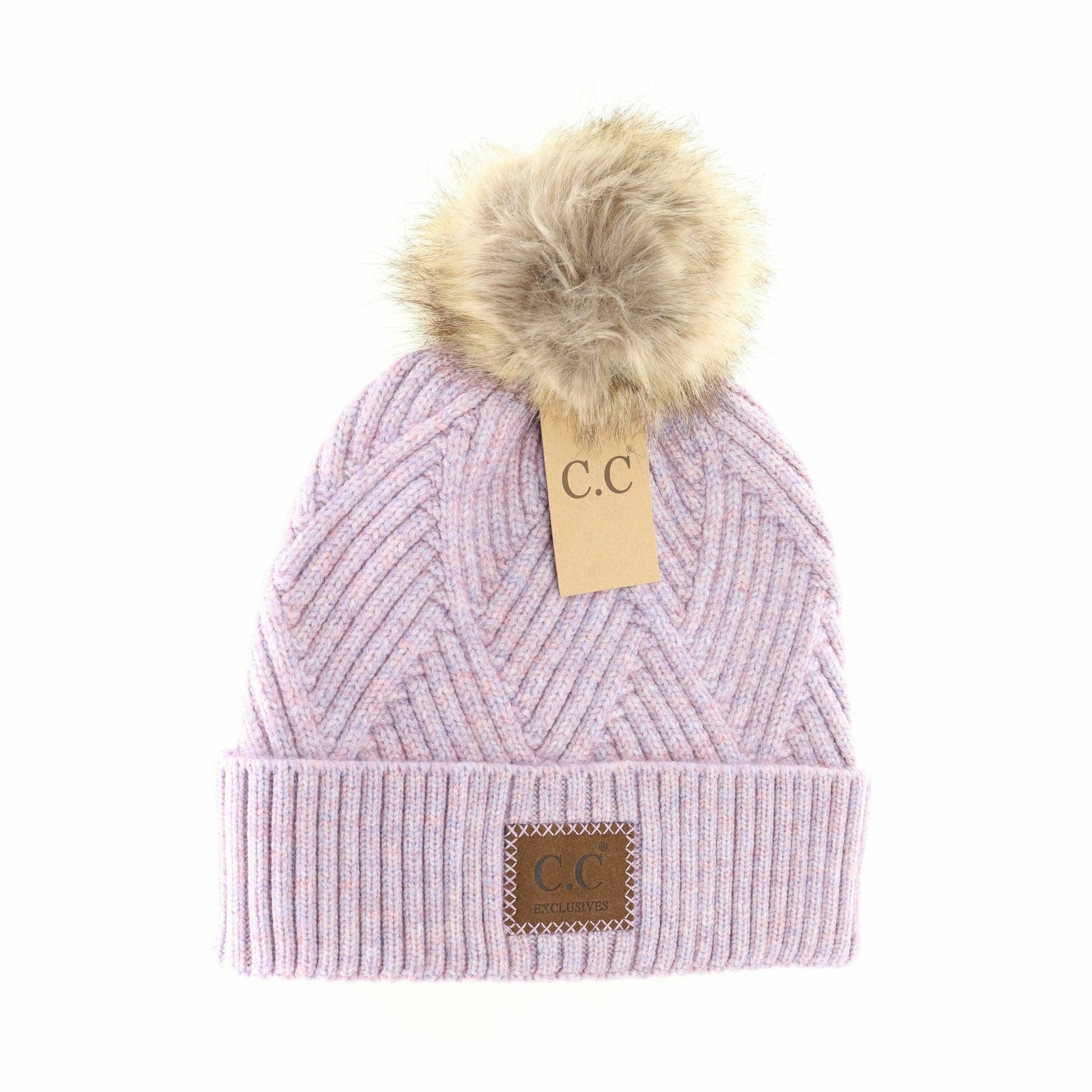 Large Patch Heathered Pom Beanie HAT2060
