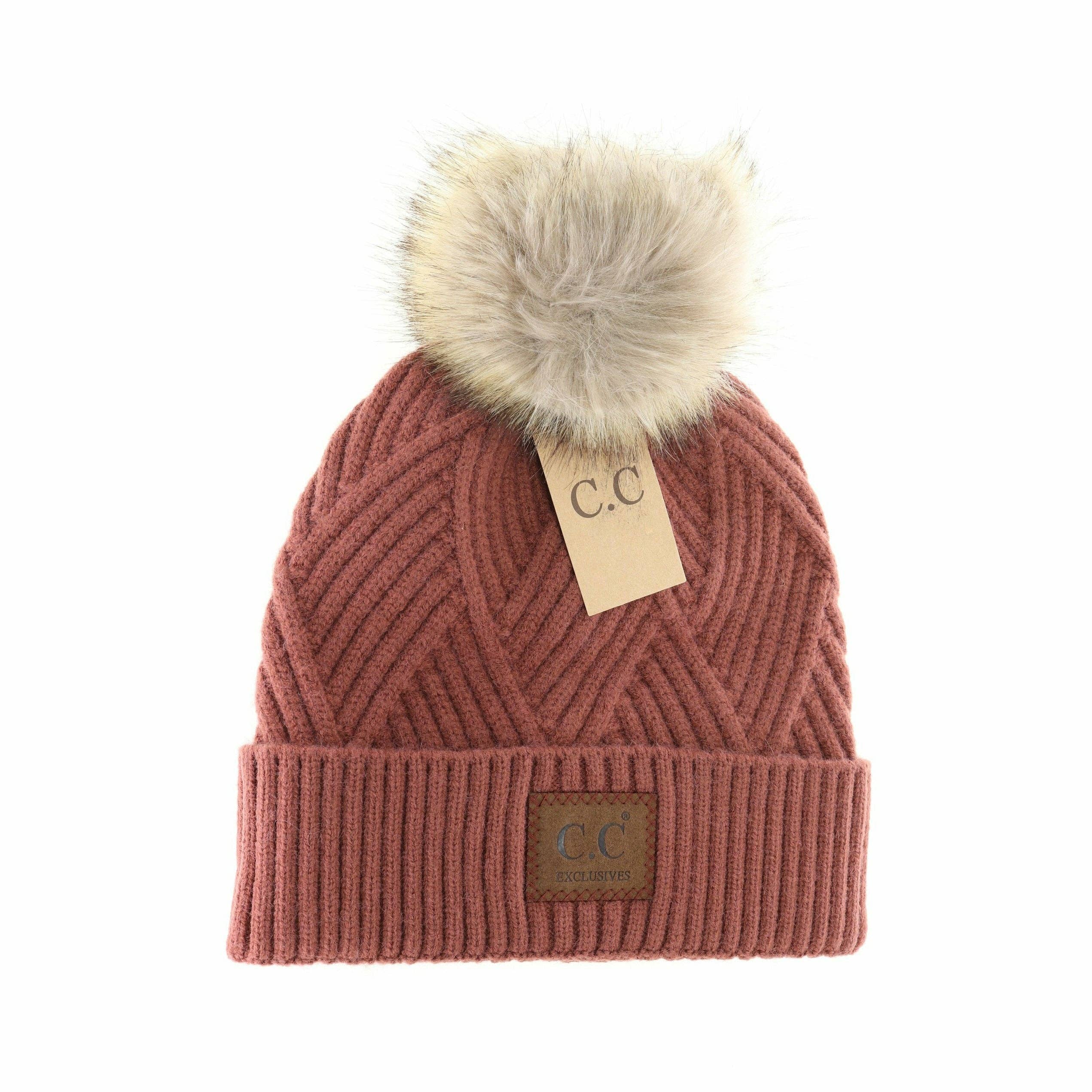 Large Patch Heathered Pom Beanie HAT2060