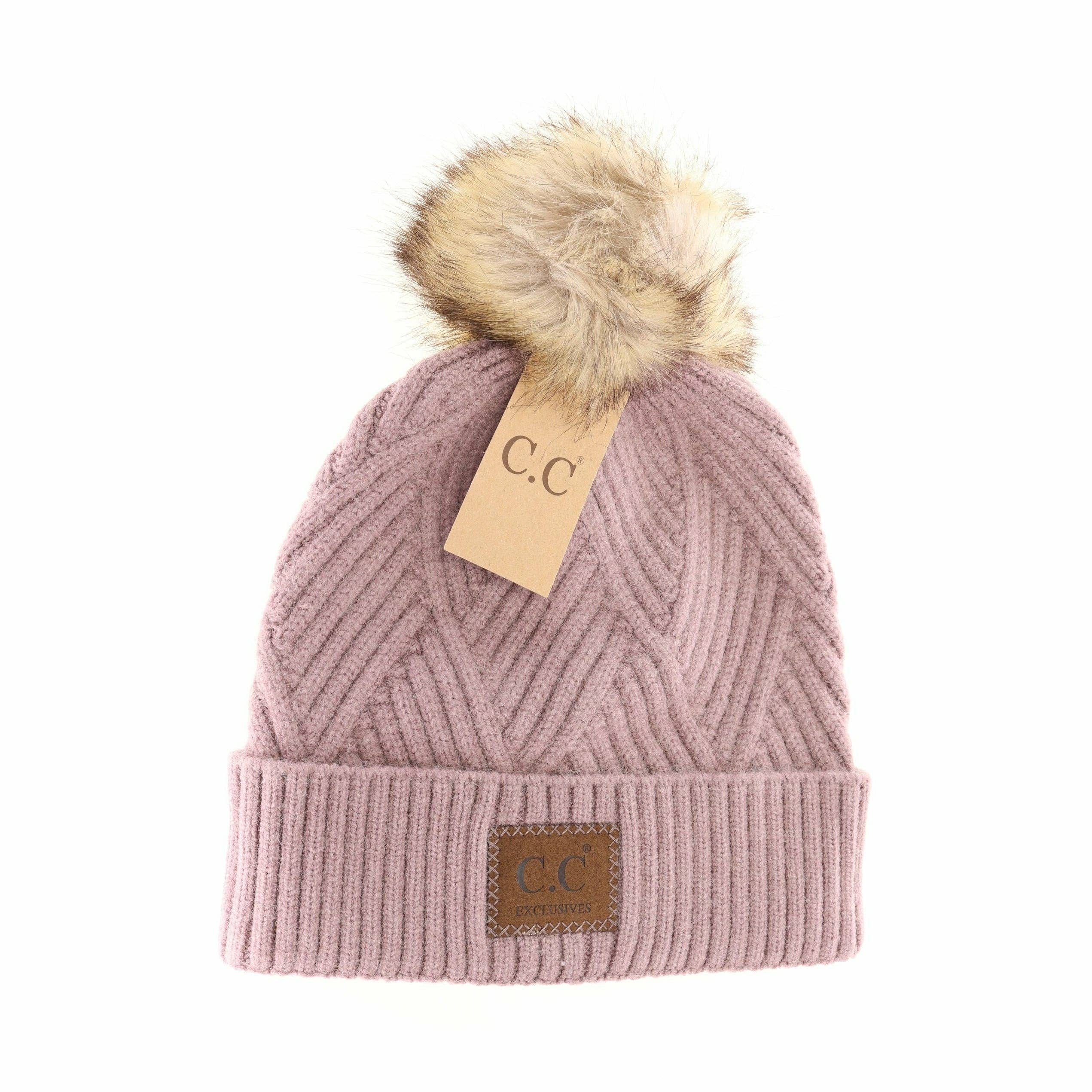 Large Patch Heathered Pom Beanie HAT2060