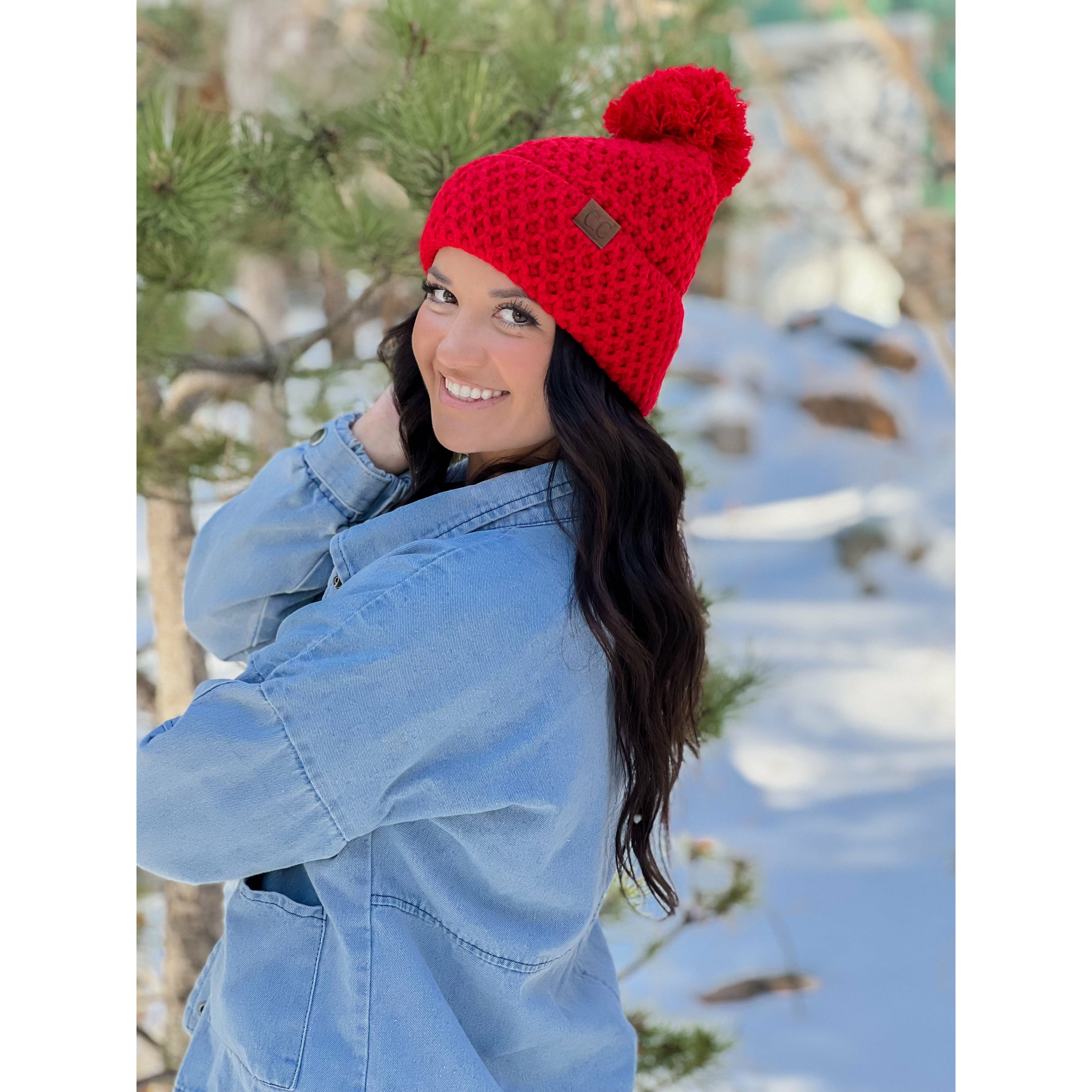 Bee Stitch Knit Pom C.C Beanie HAT3841