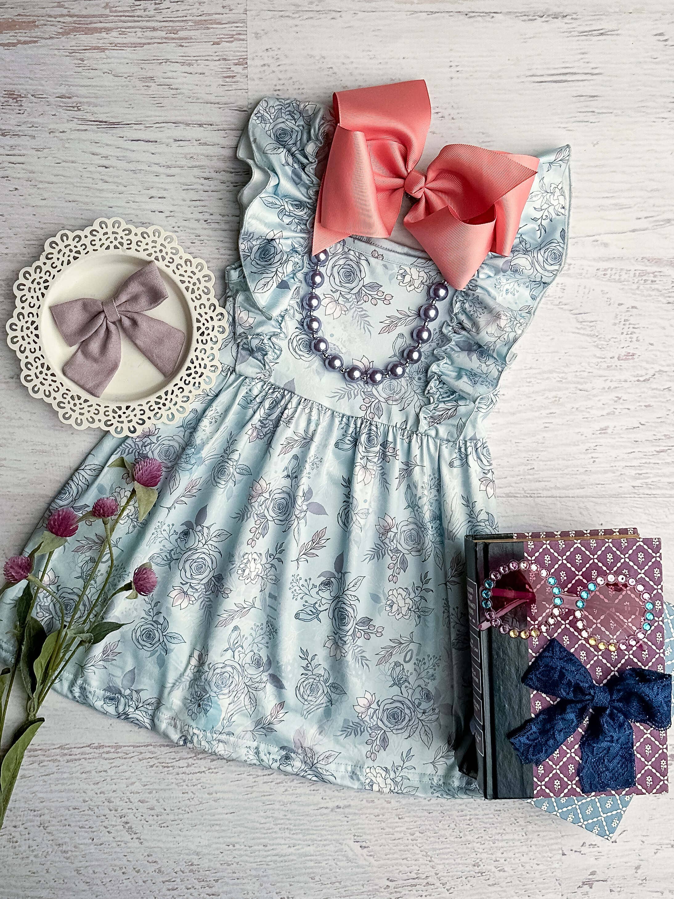 Blue & Lavender Floral Ruffle Sleeve Dress: 12y