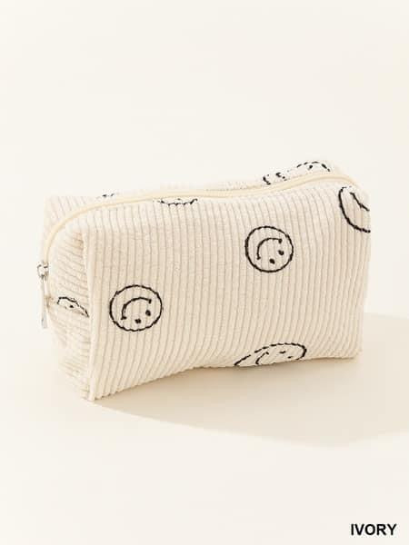 Corduroy Smiley Cosmetic Pouch