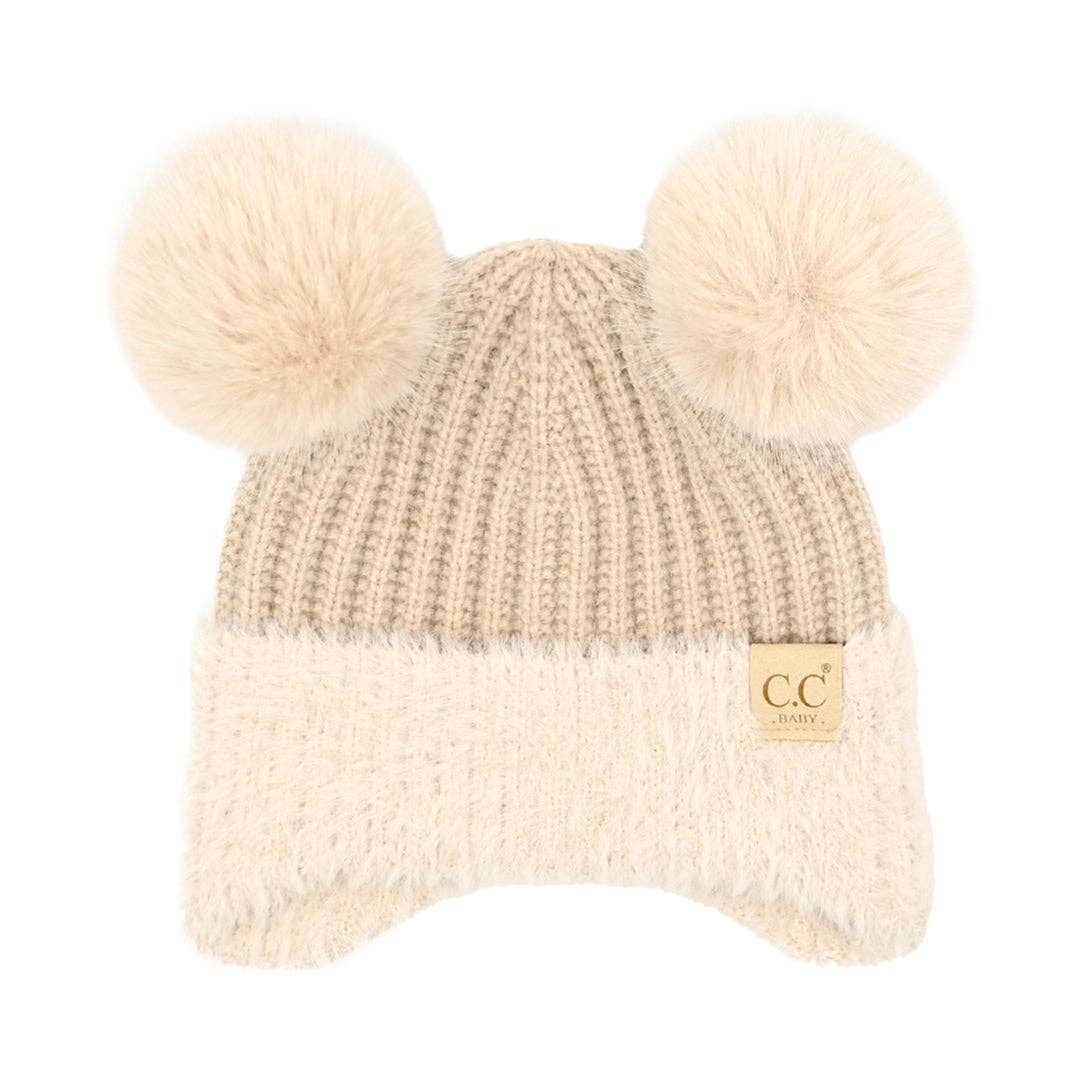 BABY C.C Fur Earflap Double Pom Beanie for Kids