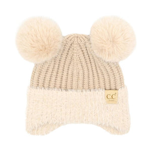 BABY C.C Fur Earflap Double Pom Beanie for Kids