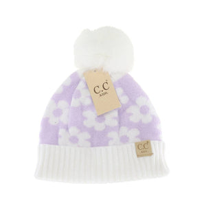 KIDS Daisy Faux Fur Pom C.C Beanie KDHTE0063: New Candy Pink