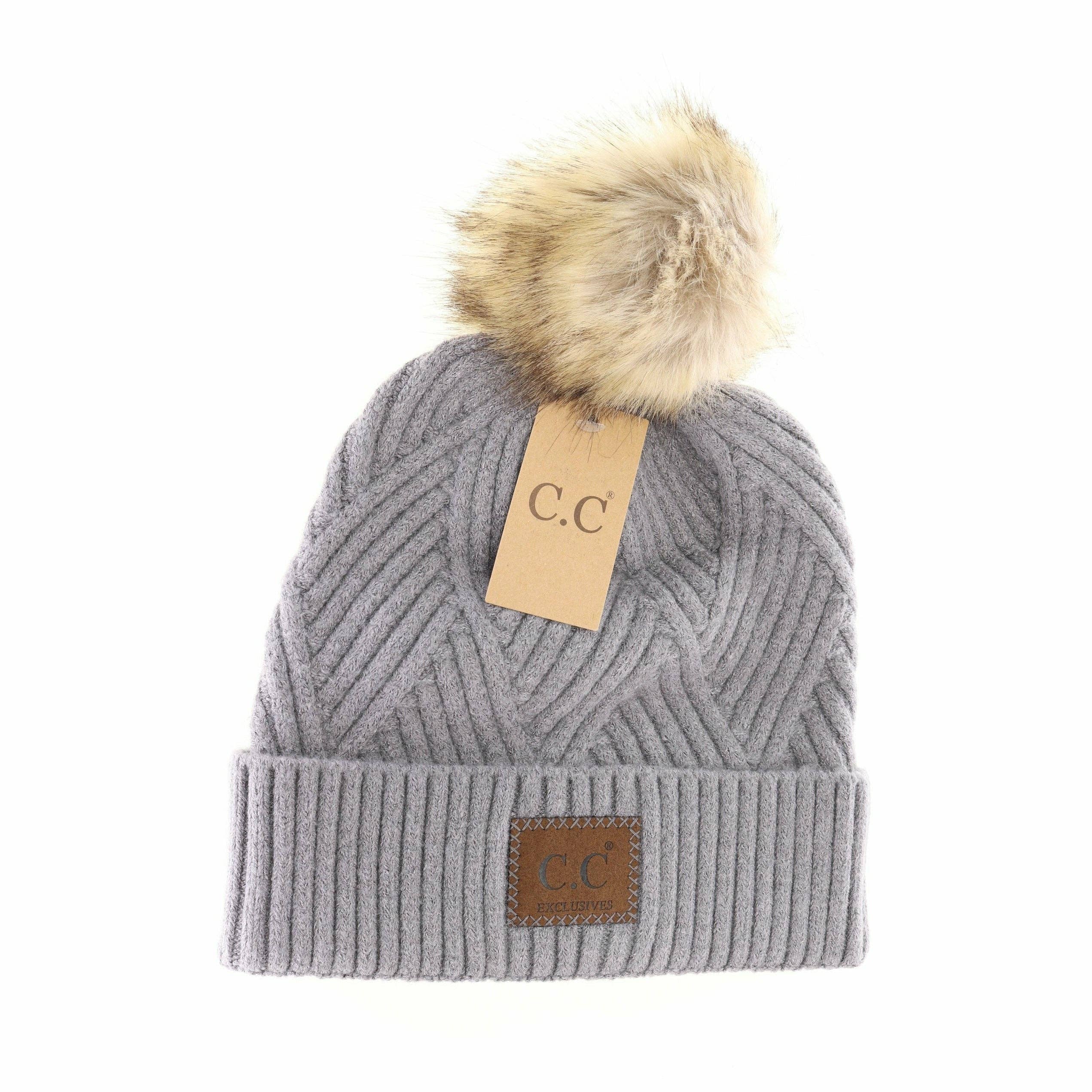 Large Patch Heathered Pom Beanie HAT2060