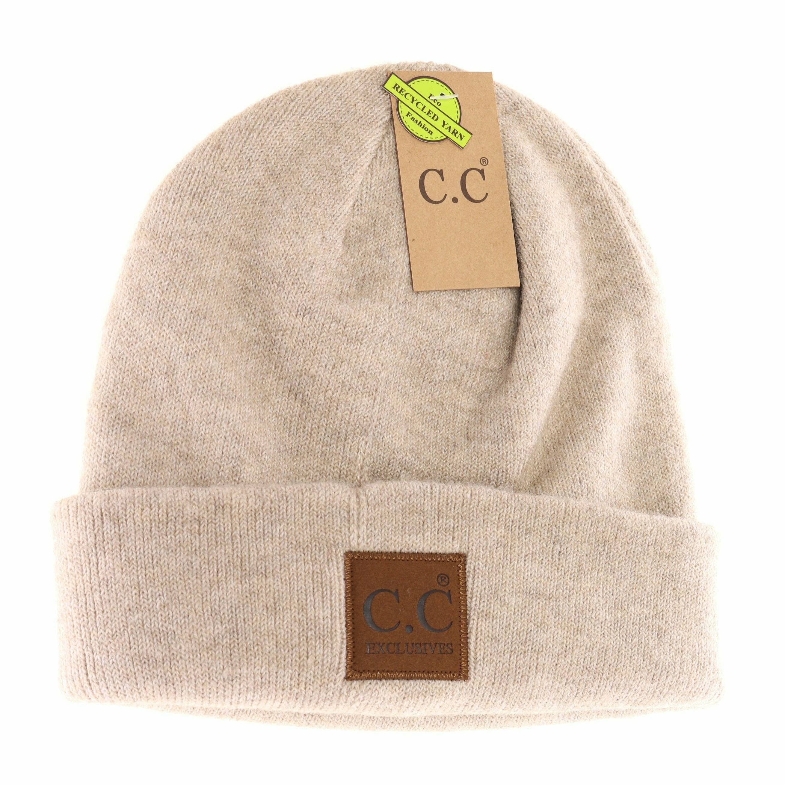 Unisex Soft Ribbed Leather Patch C.C. Beanie HTM9021