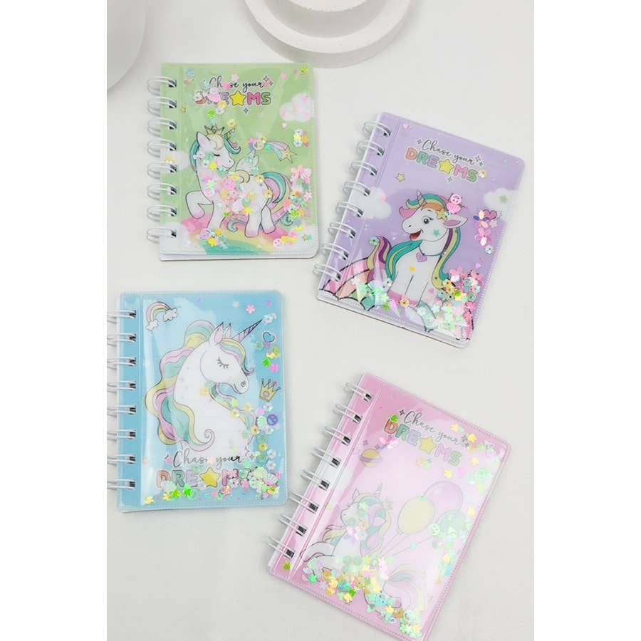 Moving Glitter Unicorn Notebook Set