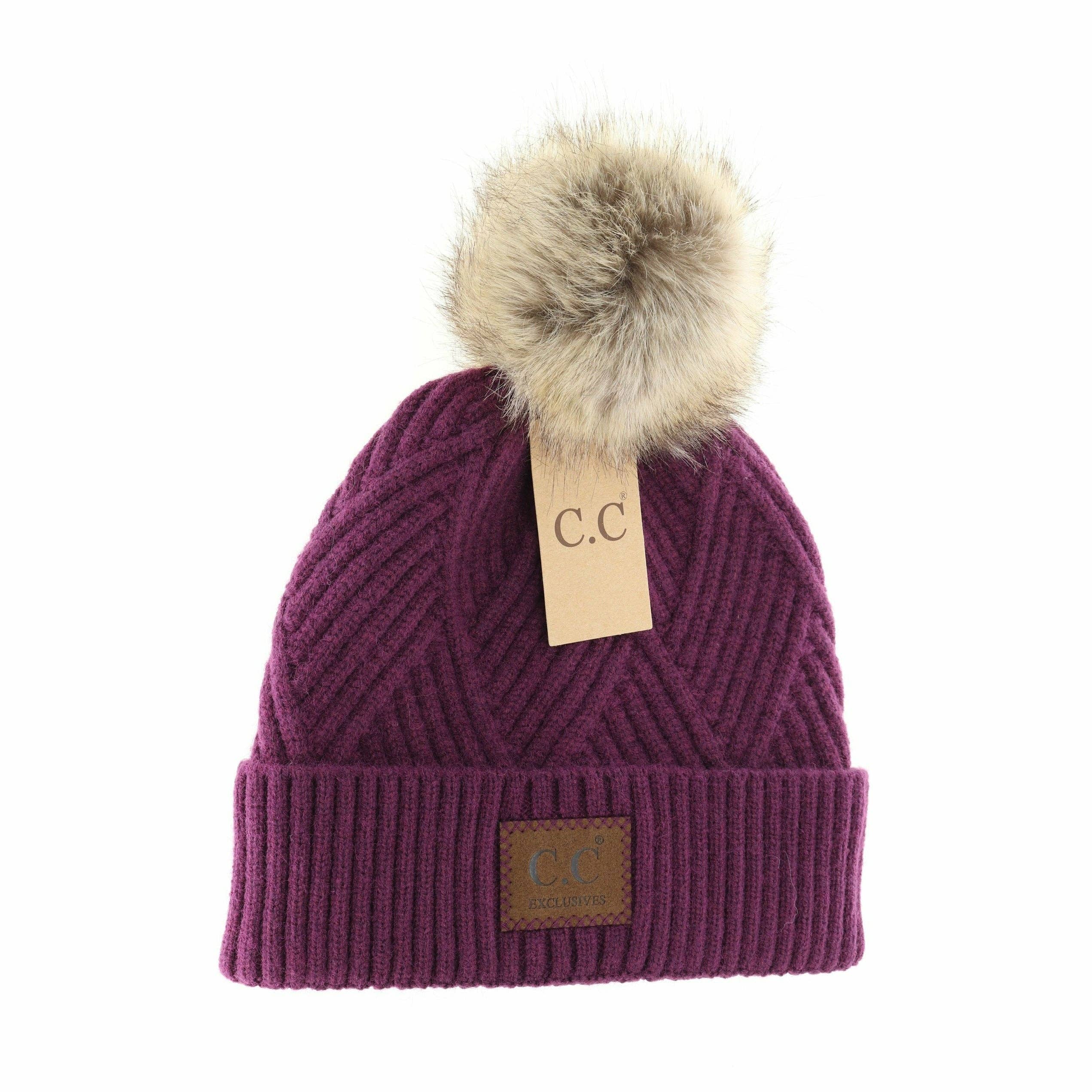 Large Patch Heathered Pom Beanie HAT2060