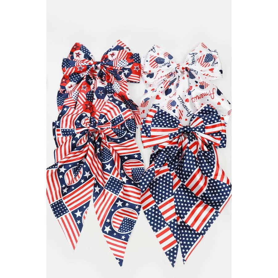 Jumbo Patriotic Hair Satin Bow Alligator Clips