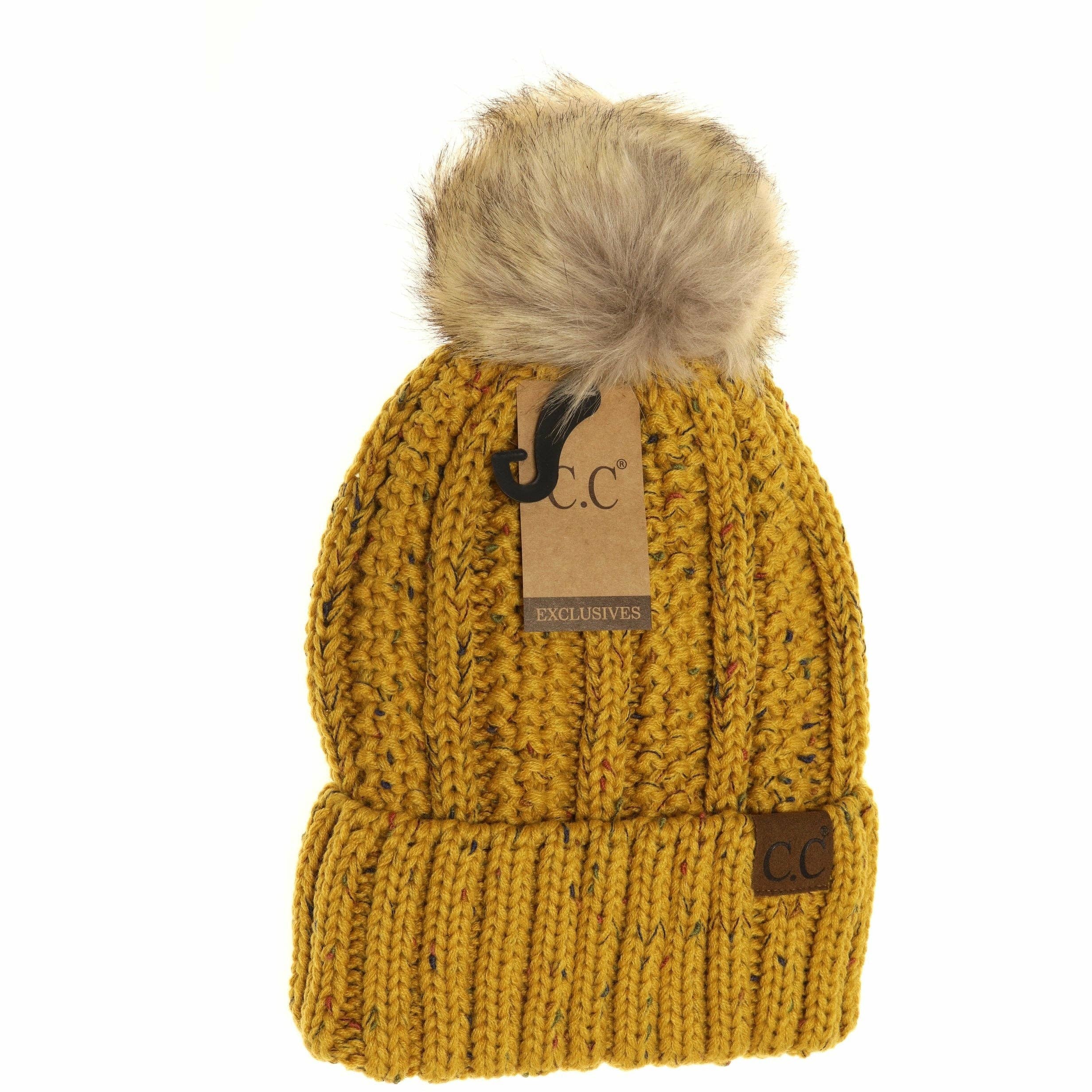 Fuzzy Lined Flecked Fur Pom CC Beanie YJ820CONFETTI