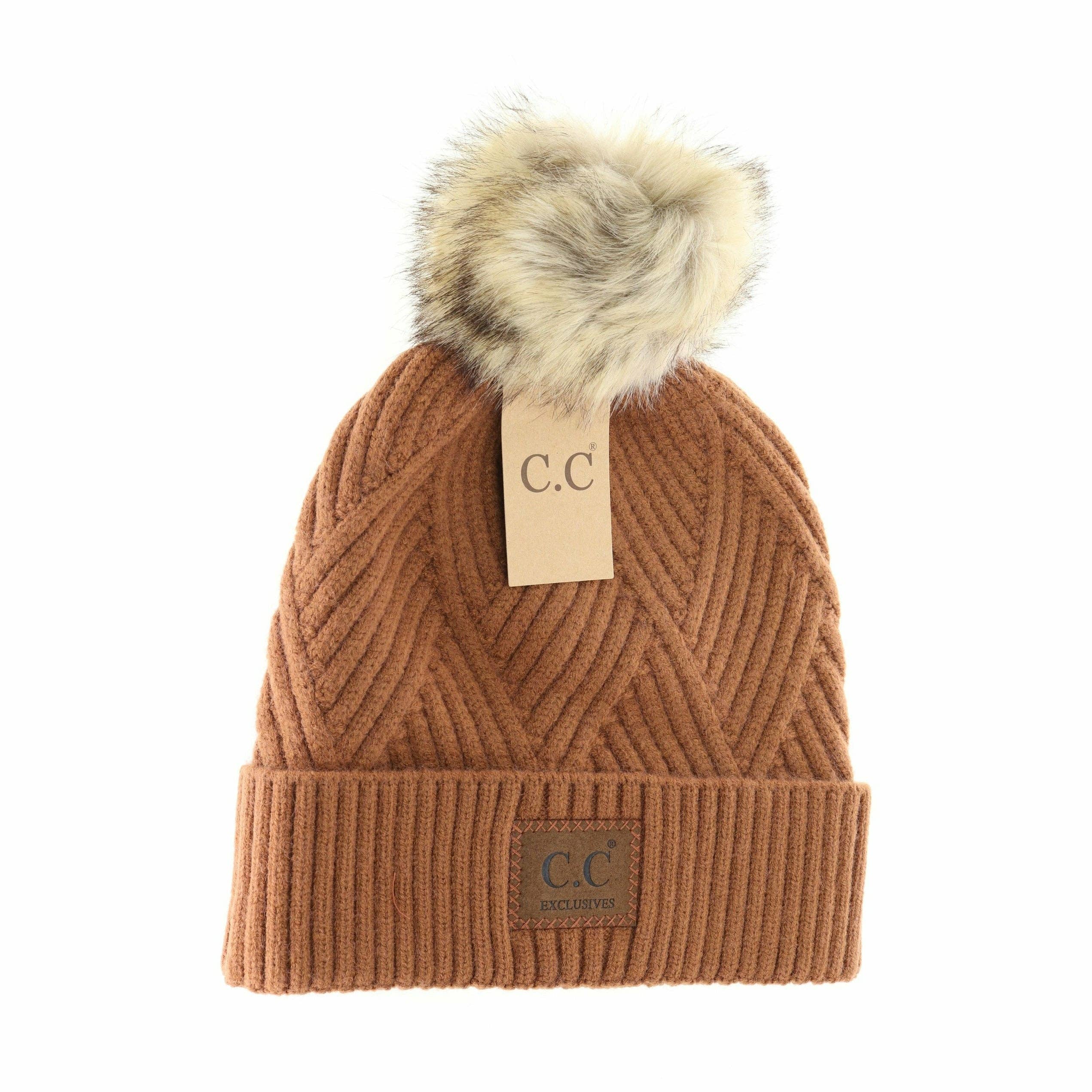 Large Patch Heathered Pom Beanie HAT2060