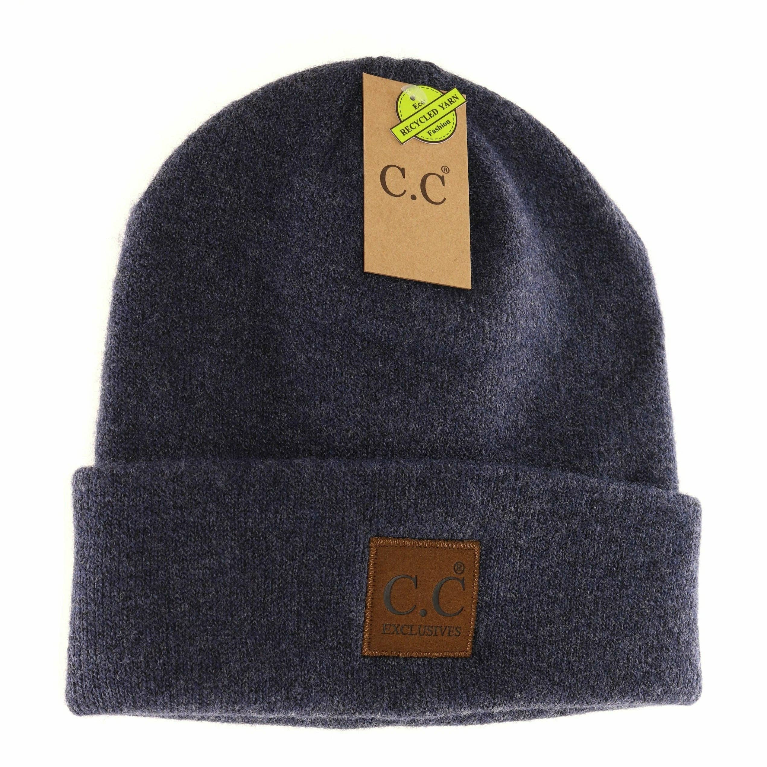 Unisex Soft Ribbed Leather Patch C.C. Beanie HTM9021