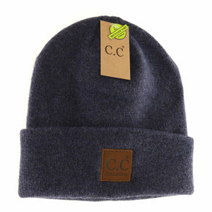 Unisex Soft Ribbed Leather Patch C.C. Beanie HTM9021