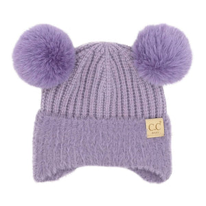BABY C.C Fur Earflap Double Pom Beanie for Kids