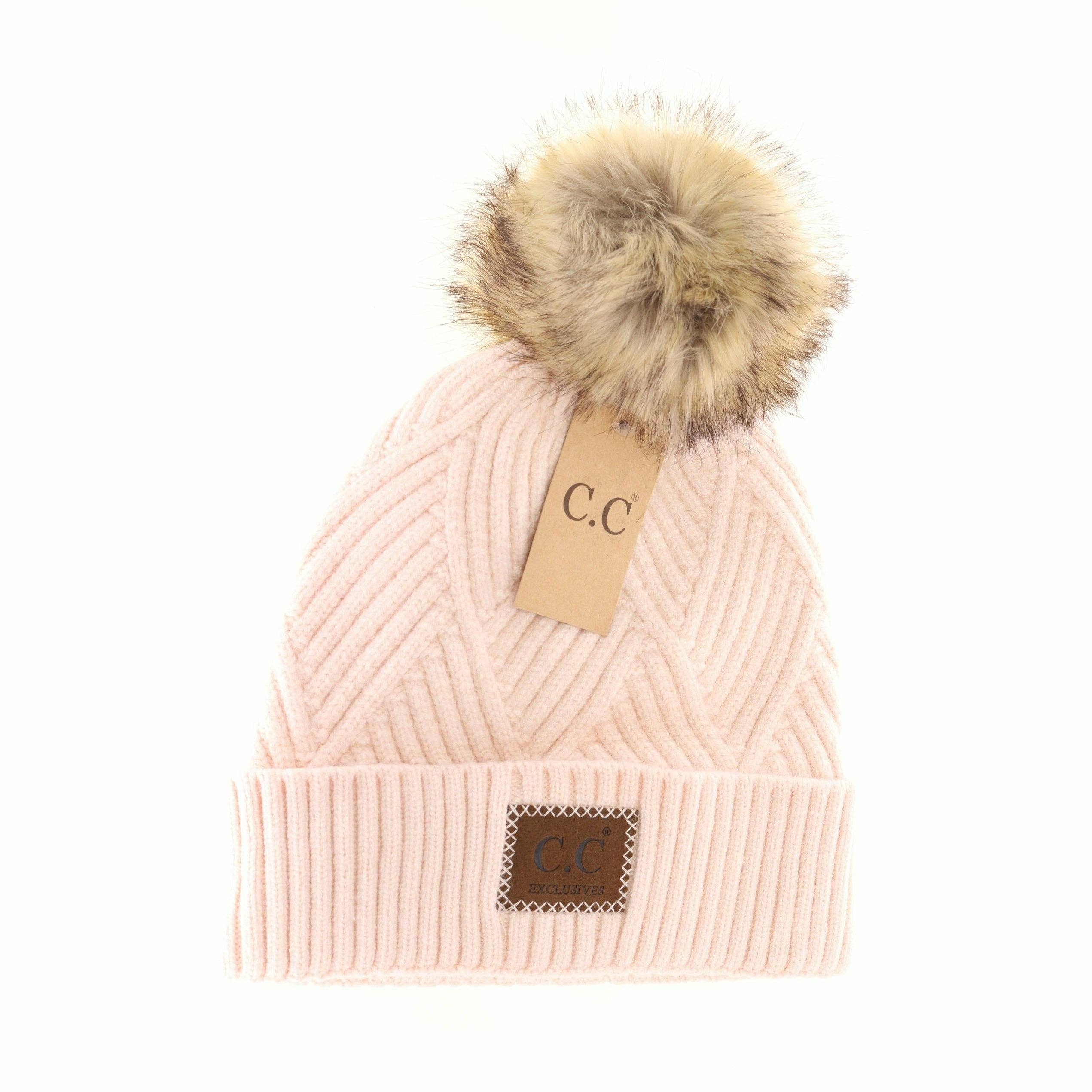 Large Patch Heathered Pom Beanie HAT2060