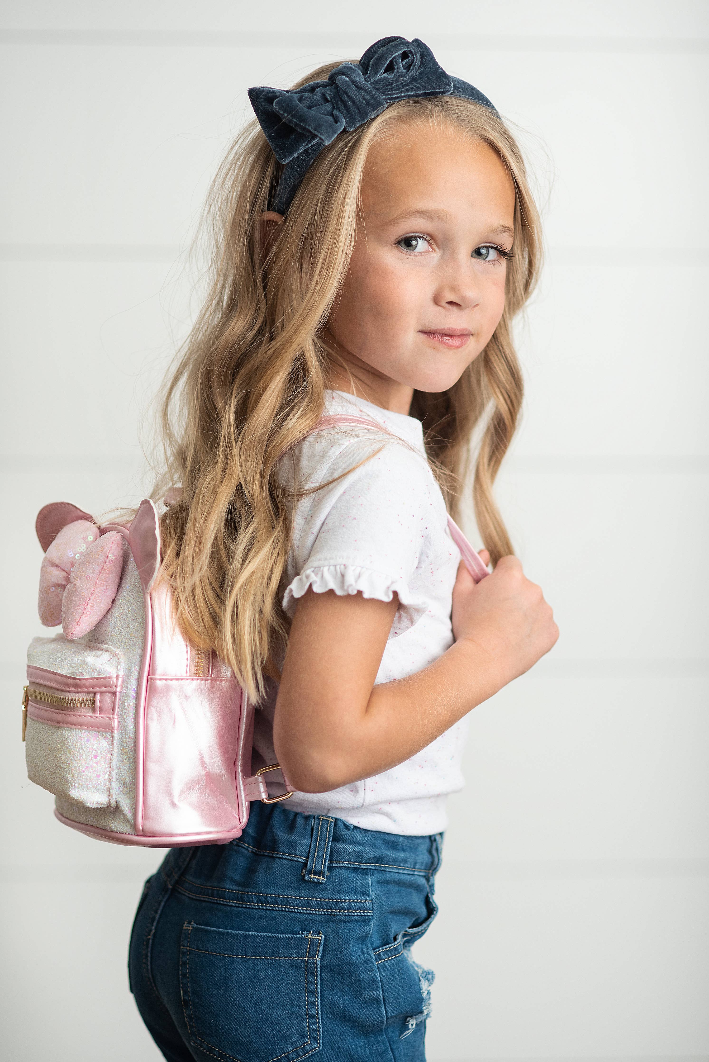 Kids Pink Ears Sparkle Glitter Adjustable Mini Backpack