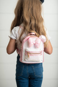 Kids Pink Ears Sparkle Glitter Adjustable Mini Backpack