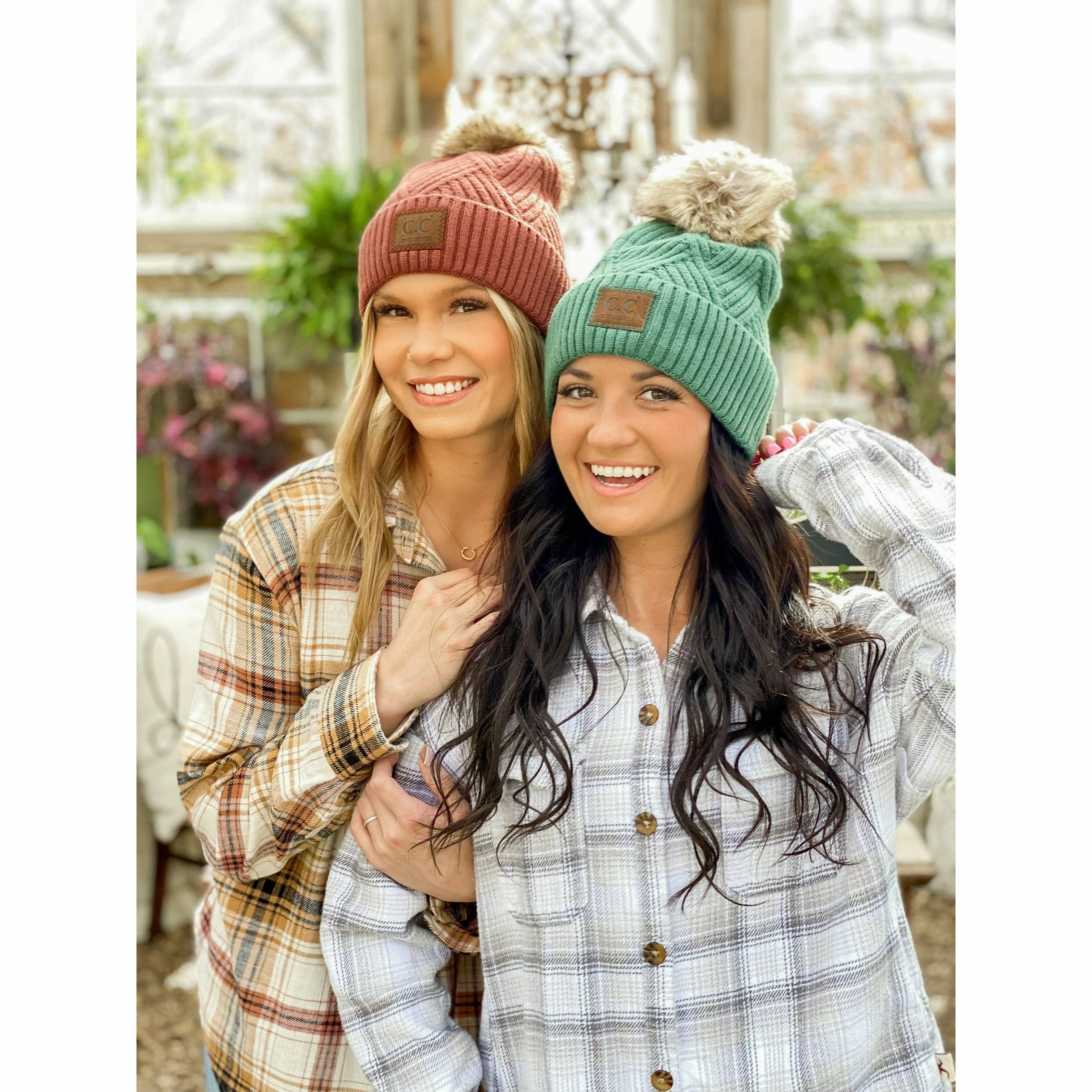 Large Patch Heathered Pom Beanie HAT2060