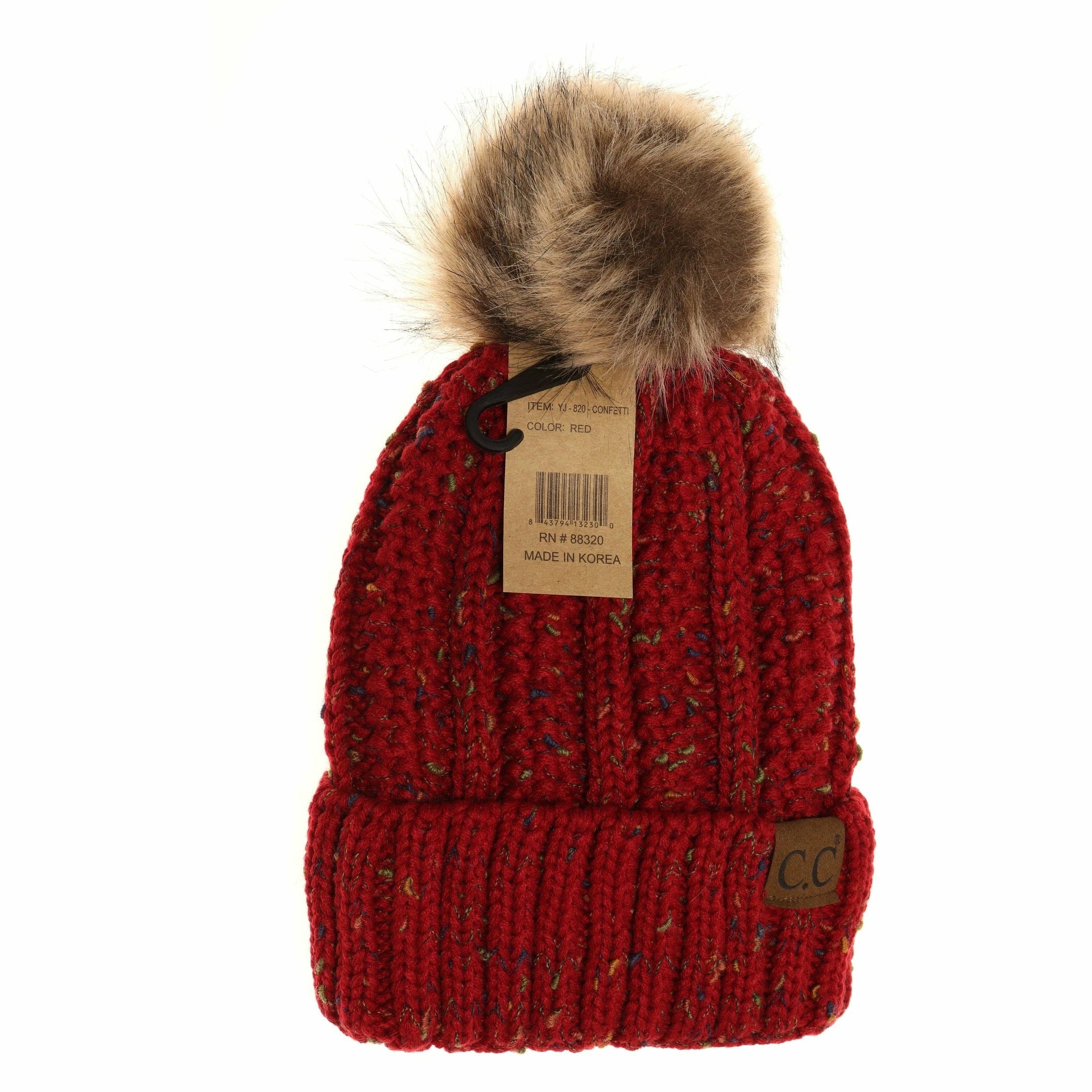 Fuzzy Lined Flecked Fur Pom CC Beanie YJ820CONFETTI