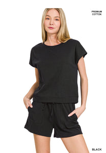 Black Cotton Shorts Set