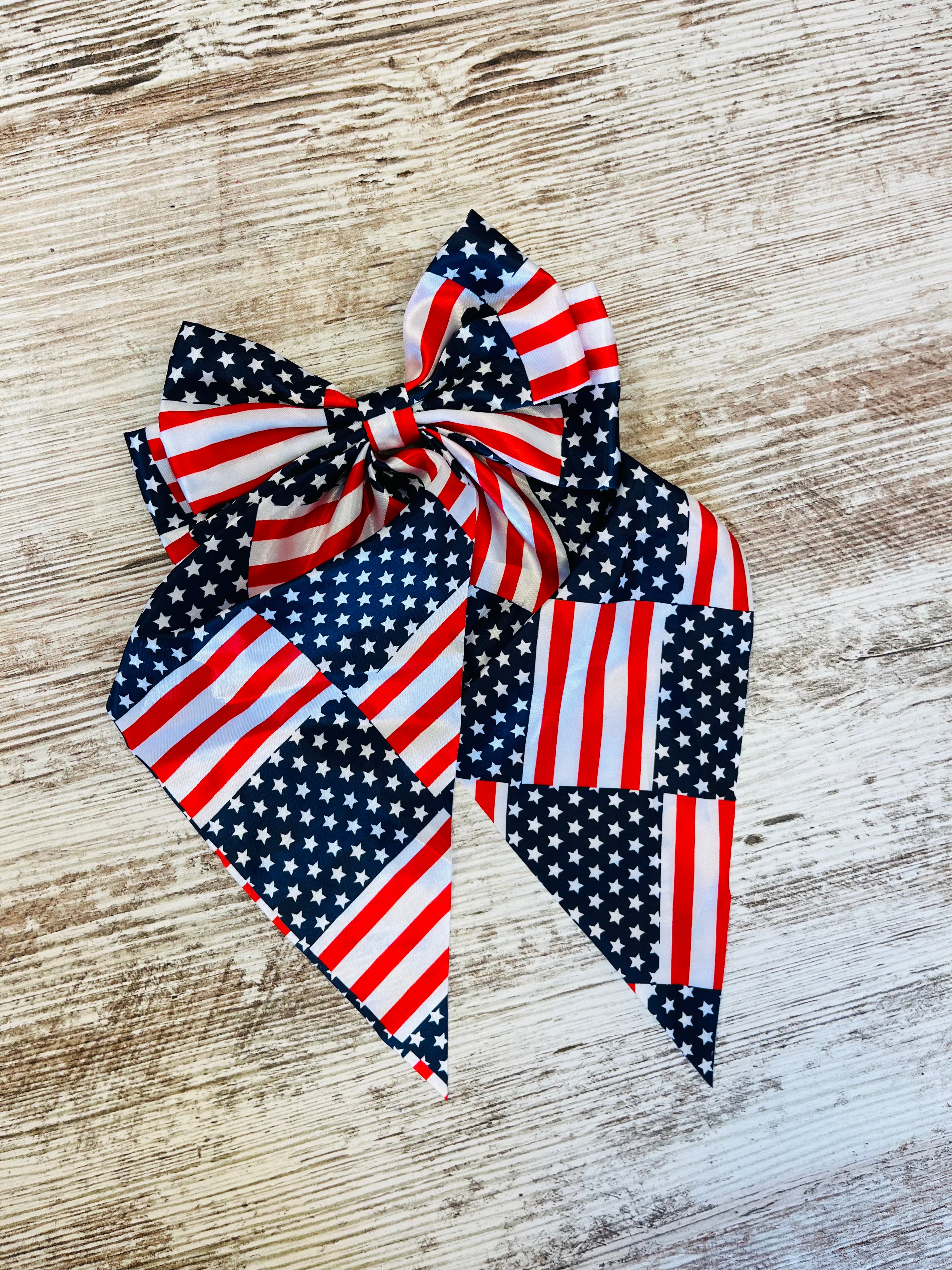 Jumbo Patriotic Hair Satin Bow Alligator Clips