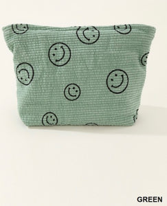 Corduroy Smiley Cosmetic Clutch Bag