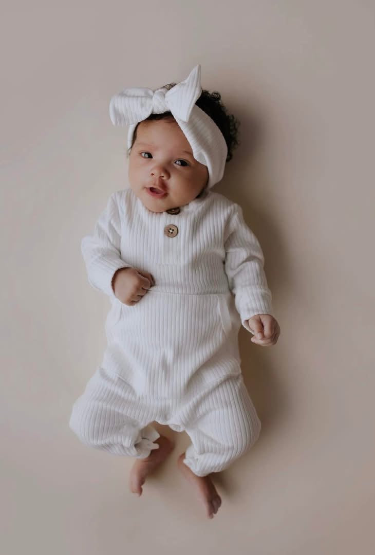 Baby Ribbed Pocket Playsuit with BOW