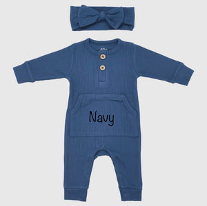 Baby Ribbed Pocket Playsuit with BOW