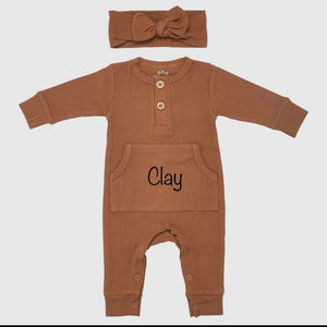 Baby Ribbed Pocket Playsuit with BOW