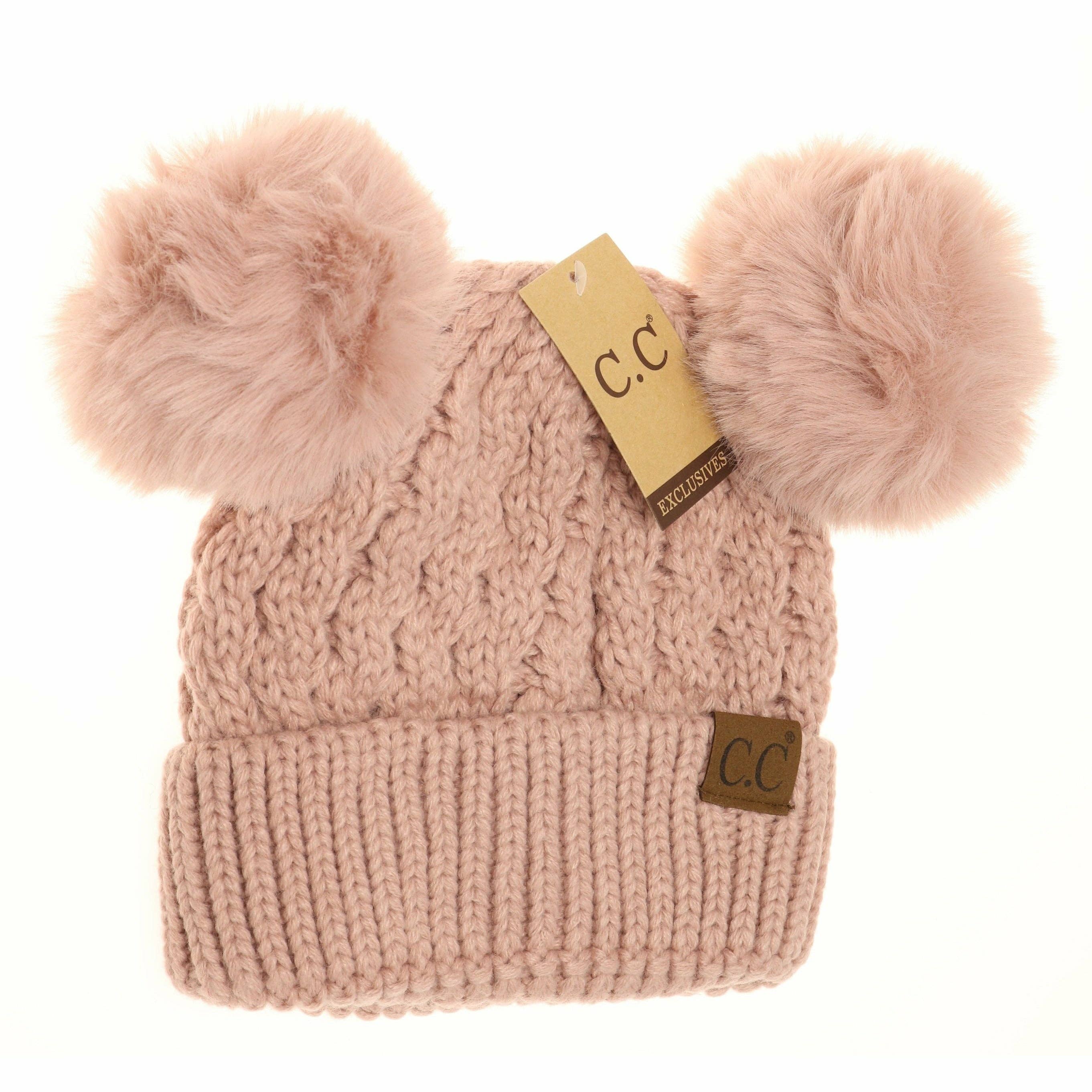 Cable Knit Double Matching Pom Beanie HAT2055-S
