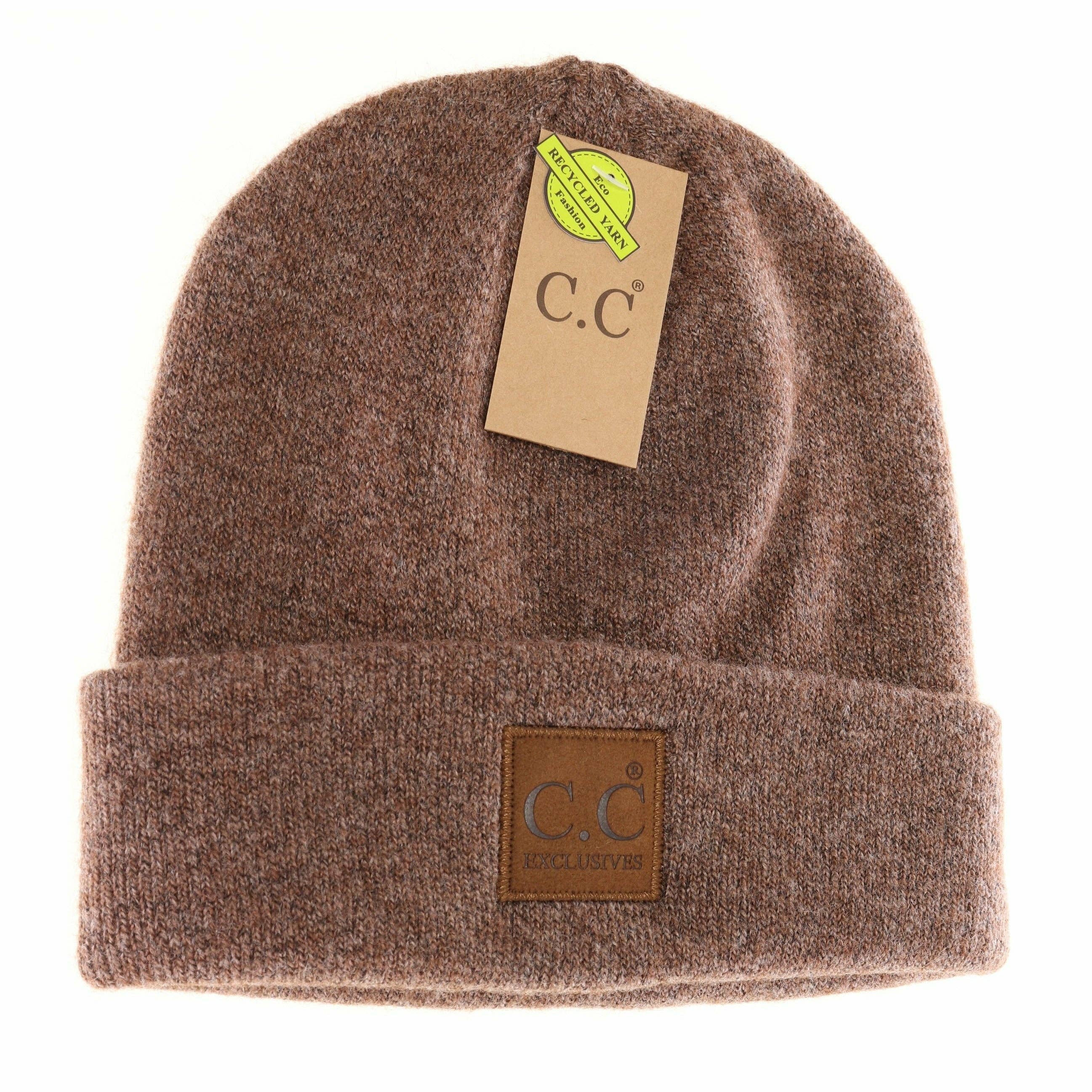 Unisex Soft Ribbed Leather Patch C.C. Beanie HTM9021