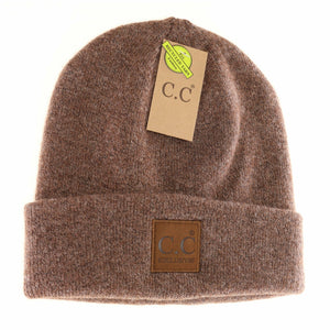 Unisex Soft Ribbed Leather Patch C.C. Beanie HTM9021