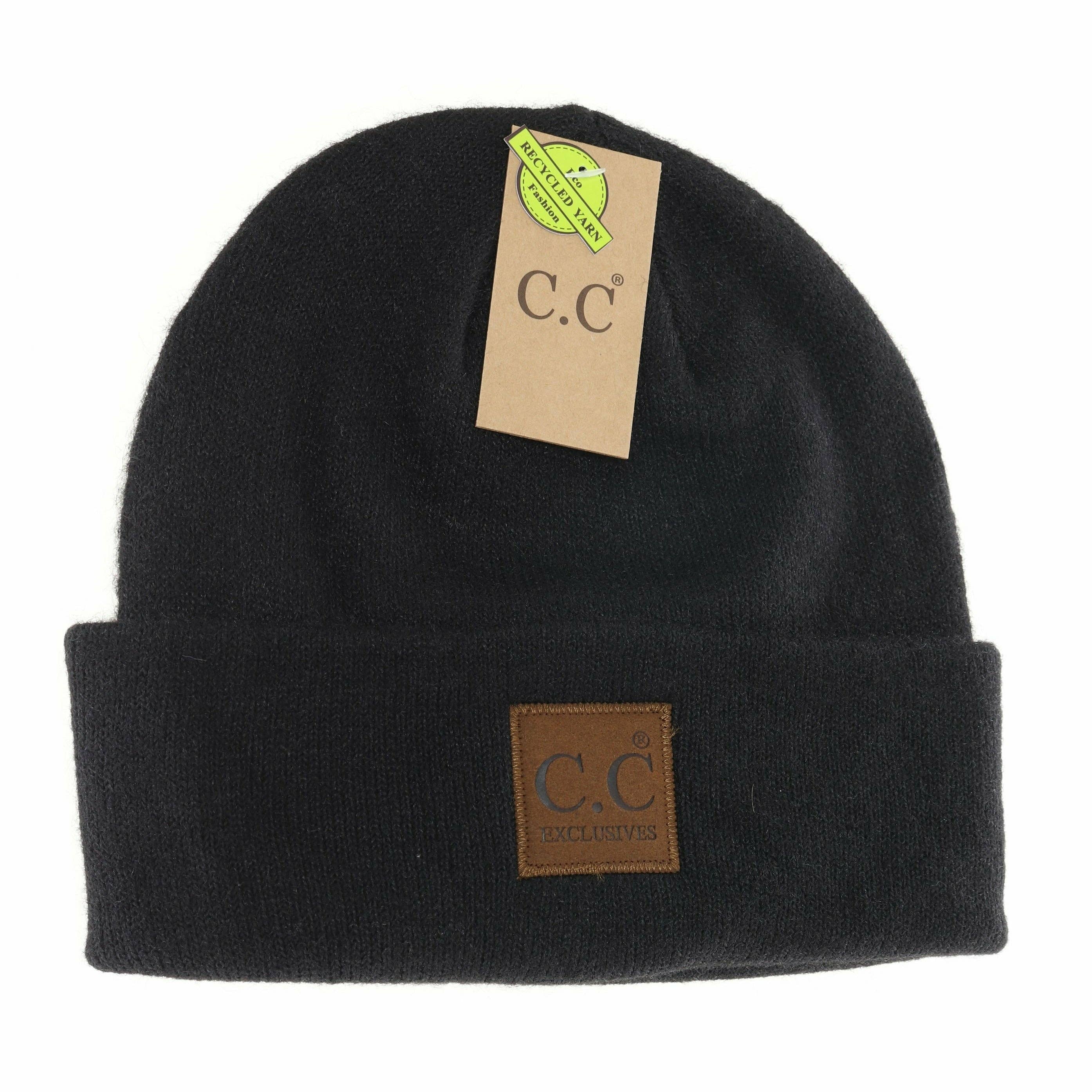Unisex Soft Ribbed Leather Patch C.C. Beanie HTM9021