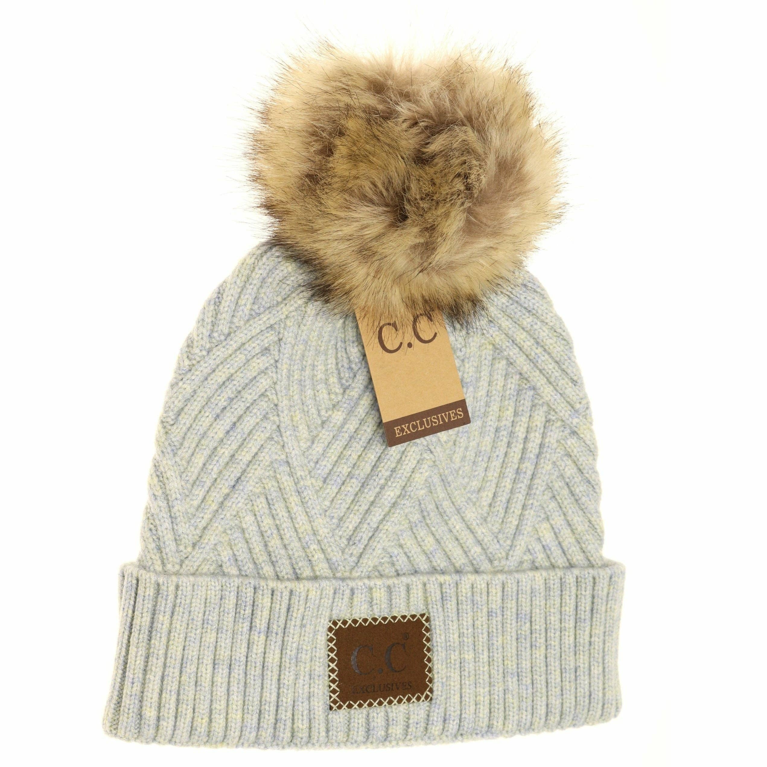 Large Patch Heathered Pom Beanie HAT2060