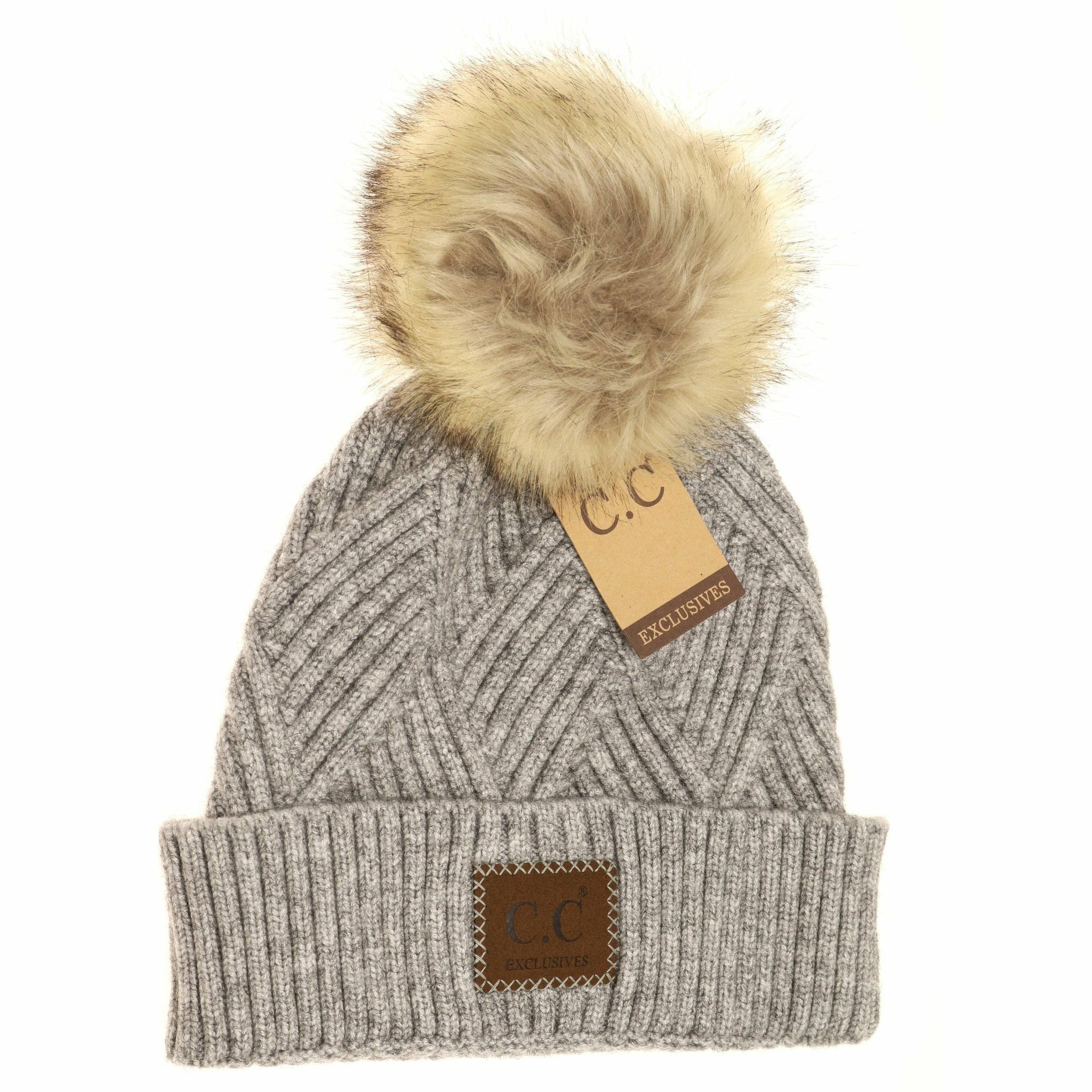 Large Patch Heathered Pom Beanie HAT2060