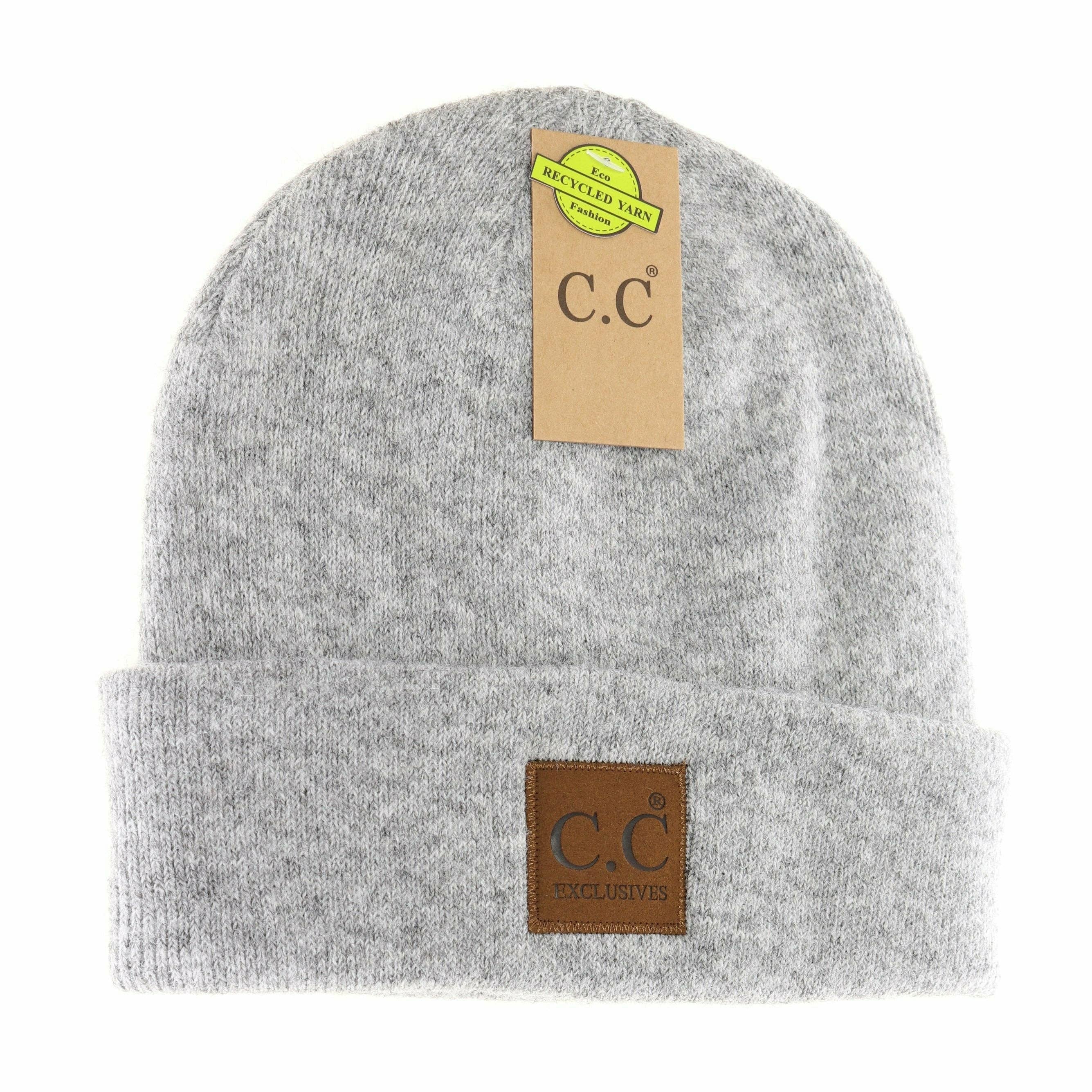 Unisex Soft Ribbed Leather Patch C.C. Beanie HTM9021