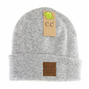 Unisex Soft Ribbed Leather Patch C.C. Beanie HTM9021