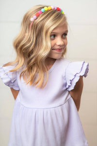 Kids Lavender Double Ruffle Flutter Sleeve Spring Shirt