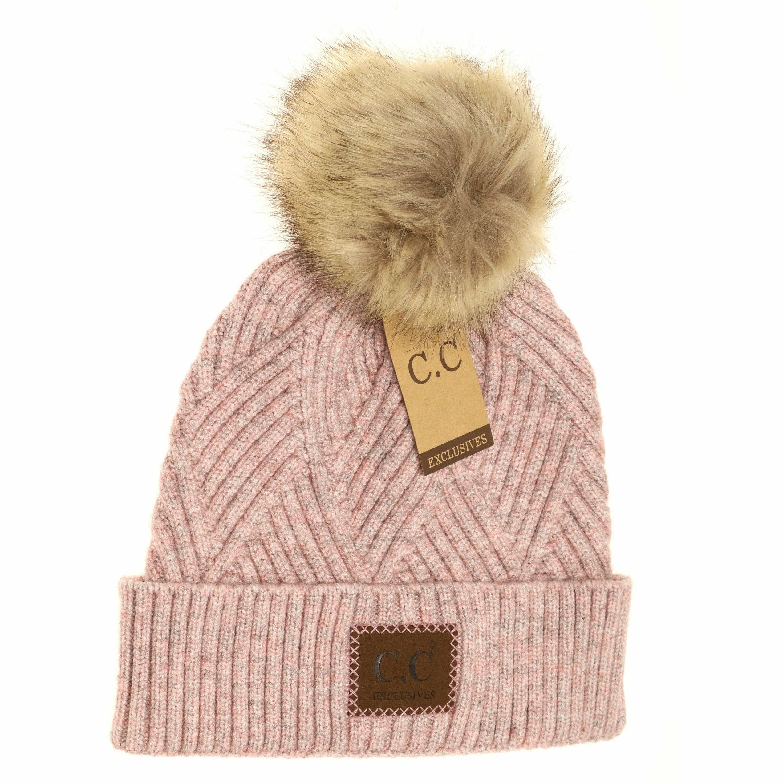Large Patch Heathered Pom Beanie HAT2060