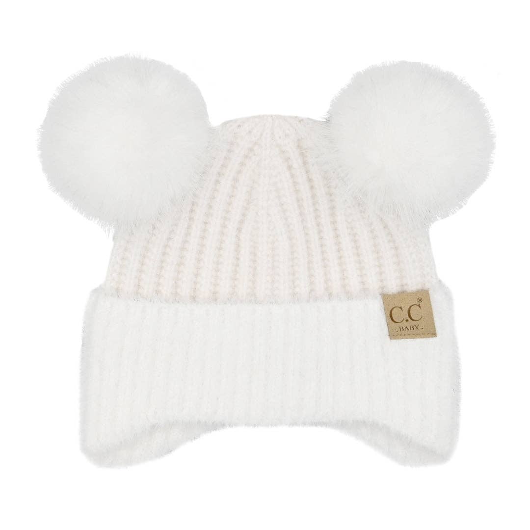 BABY C.C Fur Earflap Double Pom Beanie for Kids