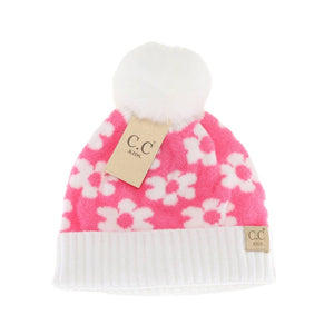 KIDS Daisy Faux Fur Pom C.C Beanie KDHTE0063: New Candy Pink