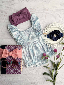 Blue & Lavender Floral Ruffle Sleeve Onesie: 18m