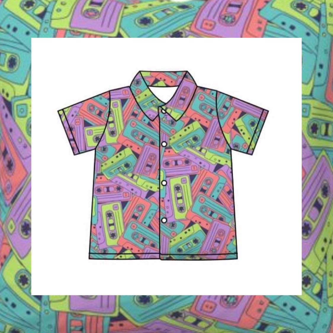 Neon Cassettes Button Up Shirt