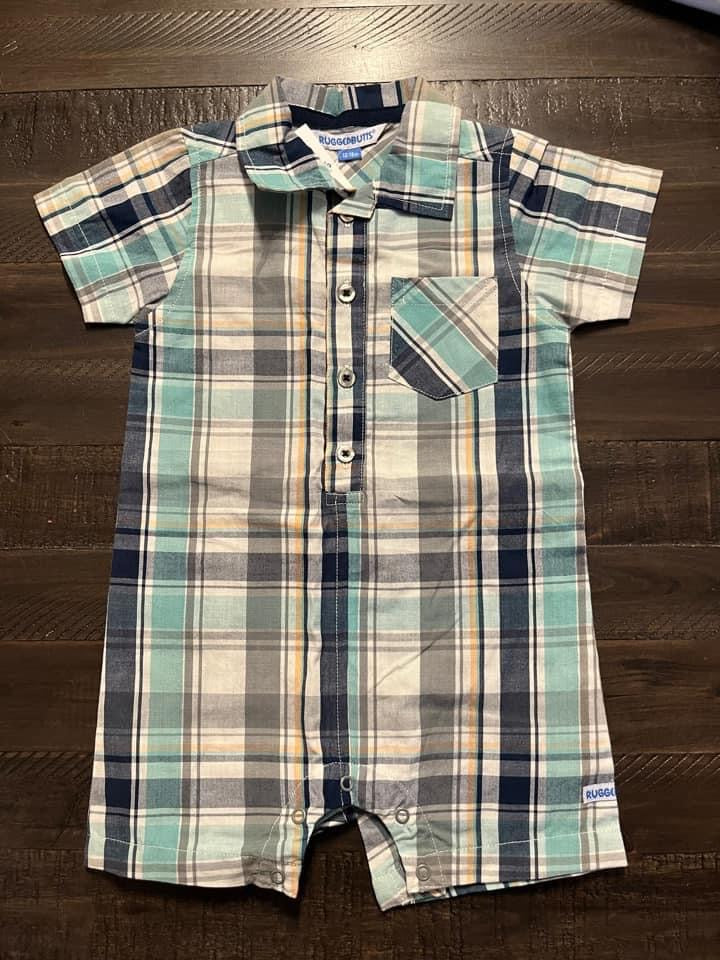 Navy/Teal Plaid Romper - Rugged Butts
